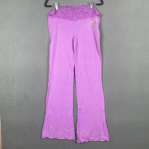 Victorias Secret Pink Pants Womens Medium Purple Lace Waist Floral Flare Yoga